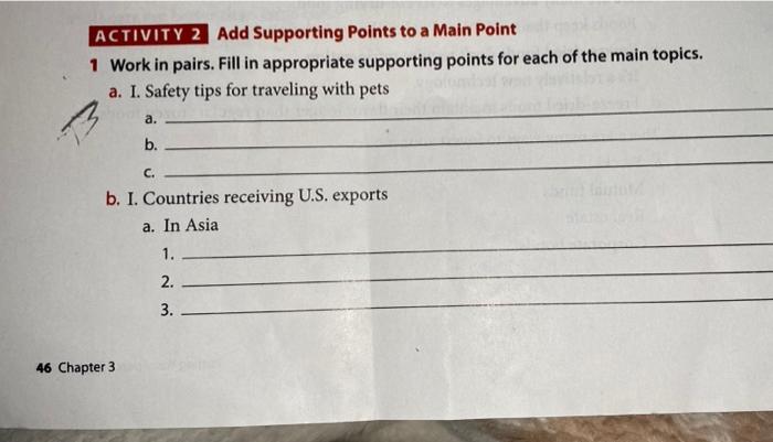 Solved ACTIVITY 2 Add Supporting points to a Main Point 1 | Chegg.com