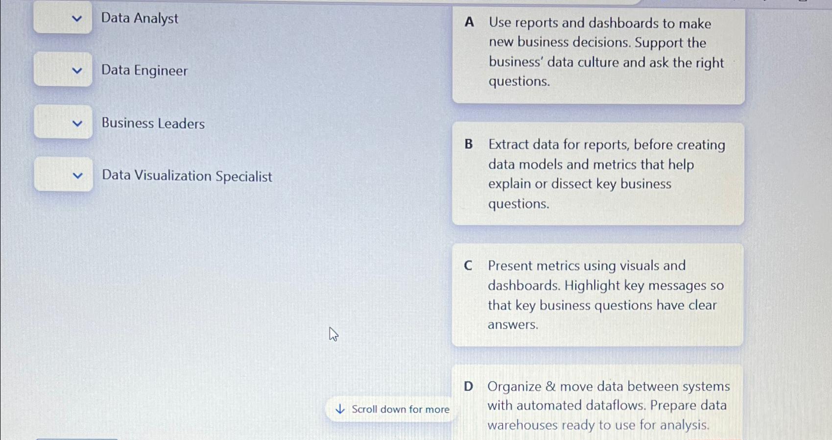 Solved Data AnalystData EngineerBusiness LeadersData | Chegg.com