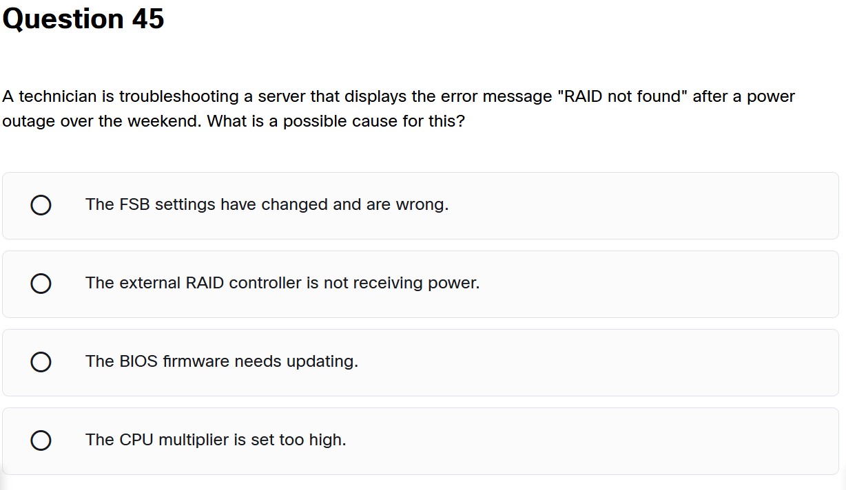 Solved Question 45A technician is troubleshooting a server | Chegg.com