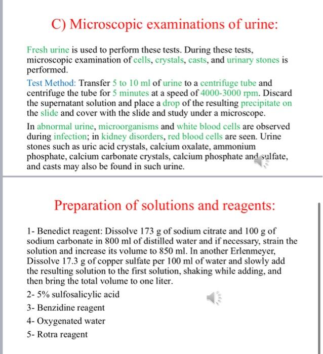 Solved - Collection of urine - Urine tests - A) Physical | Chegg.com