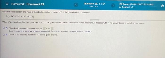 Solved Homework: Homework 24 Question 20, 4.1.57 Part 1 of 2 | Chegg.com