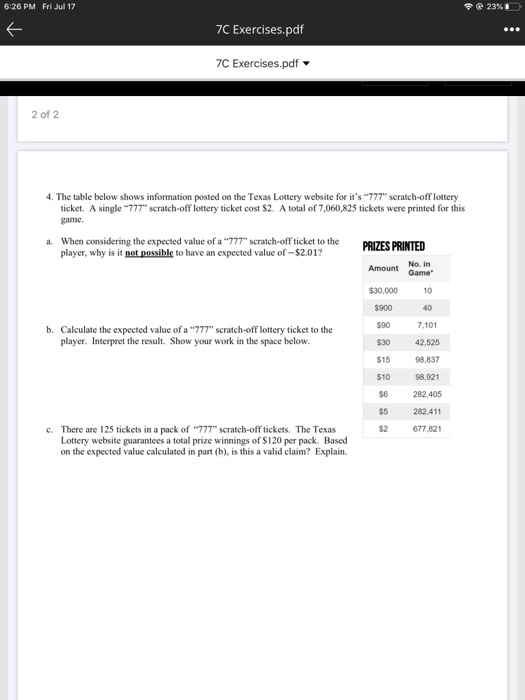 Solved 6:26 PM Fri Jul 17 @ 23% 0 个 7C Exercises.pdf ... 7C | Chegg.com