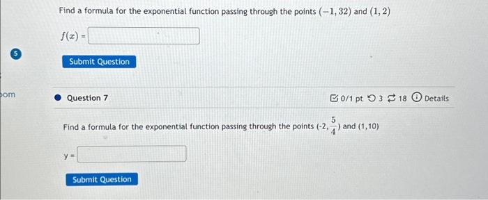 Solved Find a formula for the exponential function passing | Chegg.com