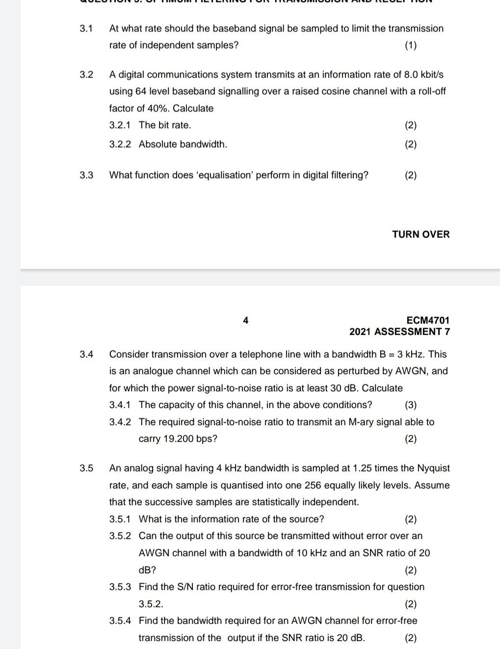 Solved 3 1 At What Rate Should The Baseband Signal Be Chegg