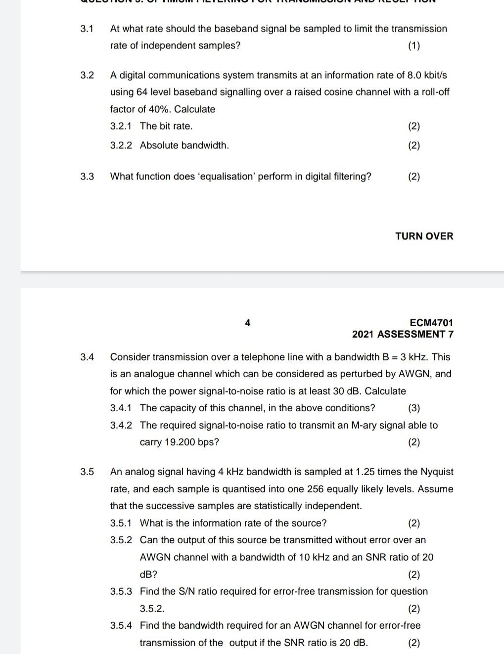 Solved 3.1 At what rate should the baseband signal be | Chegg.com