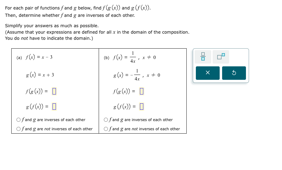 Solved For each pair of ﻿functions f ﻿and g ﻿below, find | Chegg.com