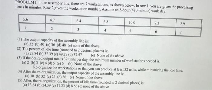 Solved PROBLEM I: In an assembly line, there are 7 | Chegg.com