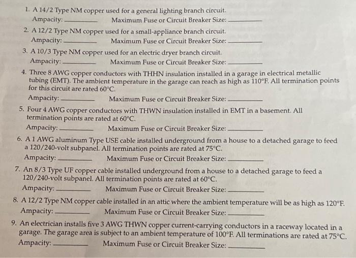 Solved 1. A 14/2 Type NM copper used for a general lighting