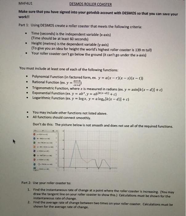 Solved MHF401 DESMOS ROLLER COASTER Make sure that you have