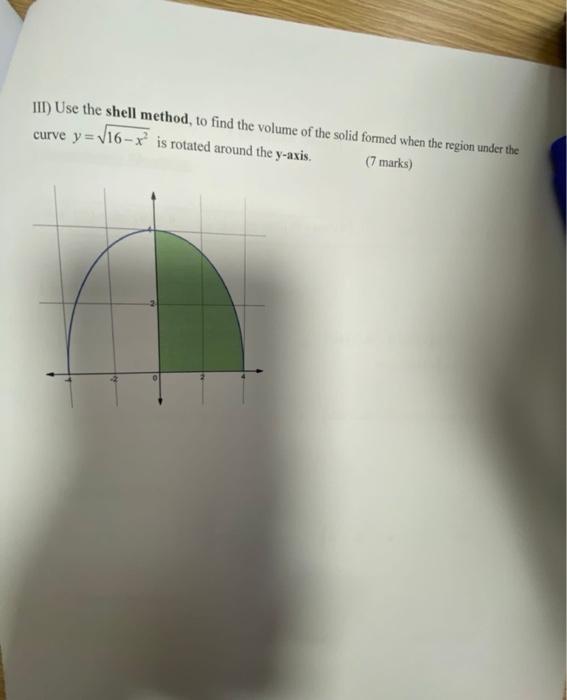 Solved III) Use the shell method, to find the volume of the | Chegg.com