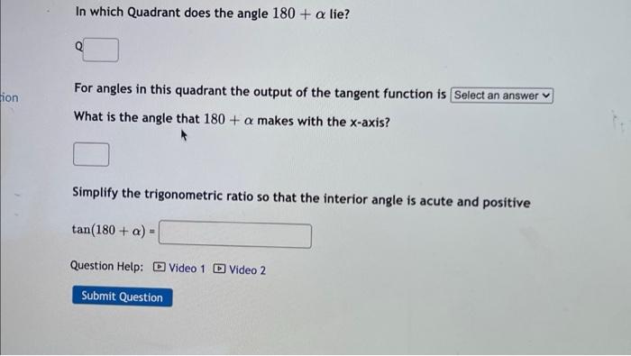 Solved In which Quadrant does the angle 180 + a lie? For | Chegg.com