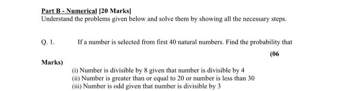 Solved Part B - Numerical 20 Marks/ Understand the problems | Chegg.com