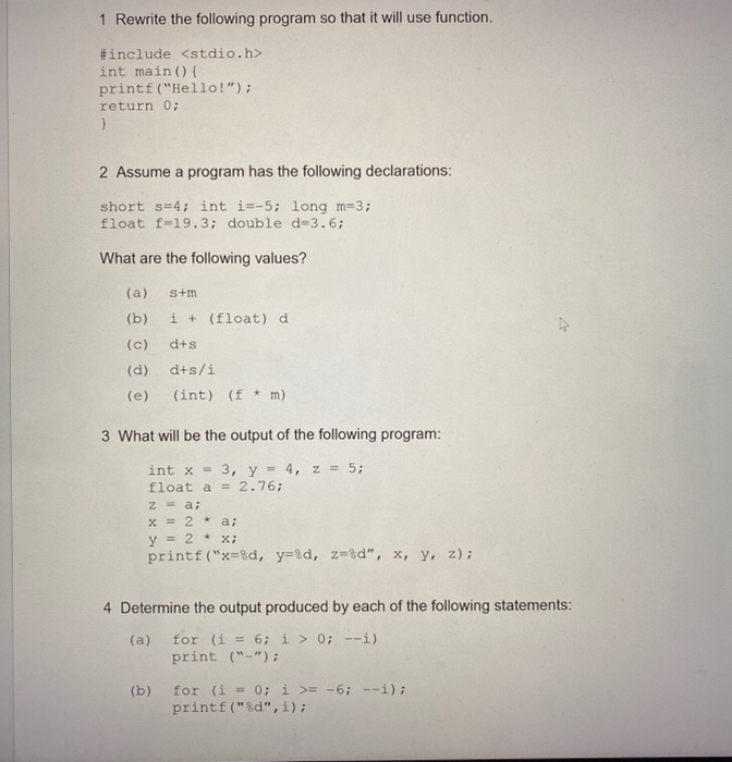 1 Rewrite the following program so that it will use | Chegg.com