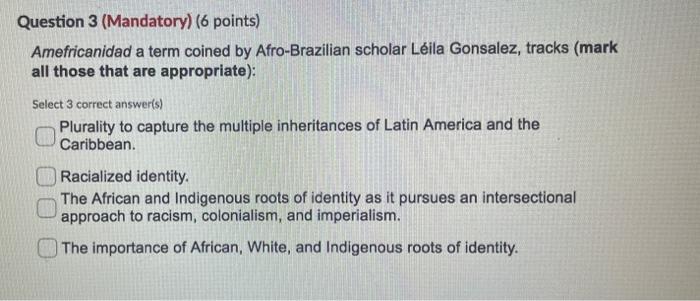 Solved Question 3 (Mandatory) (6 points) Amefricanidad a | Chegg.com