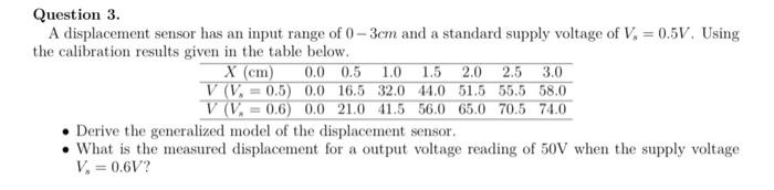 Solved Question 3 . A displacement sensor has an input range | Chegg.com