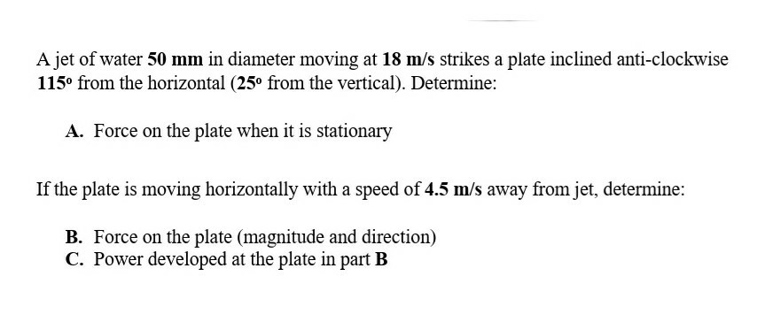 Solved A jet of water 50 mm in diameter moving at 18 m/s | Chegg.com