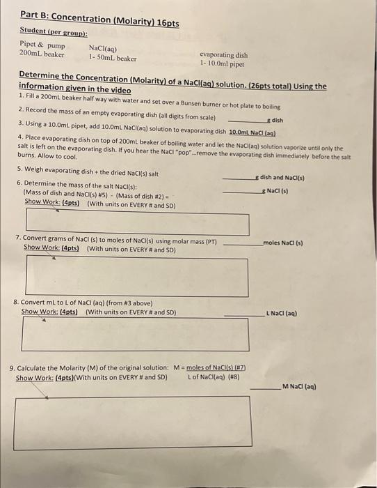 Solved 7. Convert grams of NaCl(s) to moles of NaCl(s) using | Chegg.com