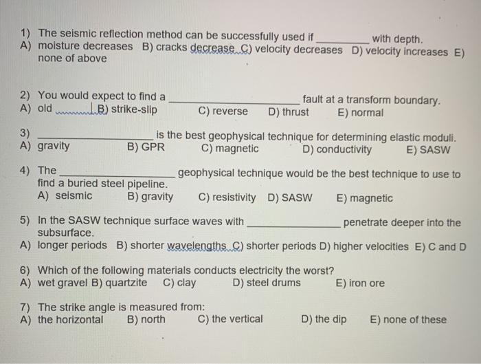 Solved 1) The Seismic Reflection Method Can Be Successfully | Chegg.com