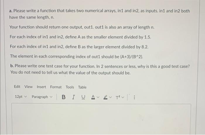 Solved a. Please write a function that takes two numerical | Chegg.com