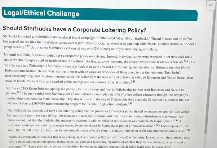 I'm Legal/Ethical Challenge Should Starbucks Have A | Chegg.com