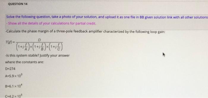 Solved QUESTION 14 Solve the following question, take a | Chegg.com
