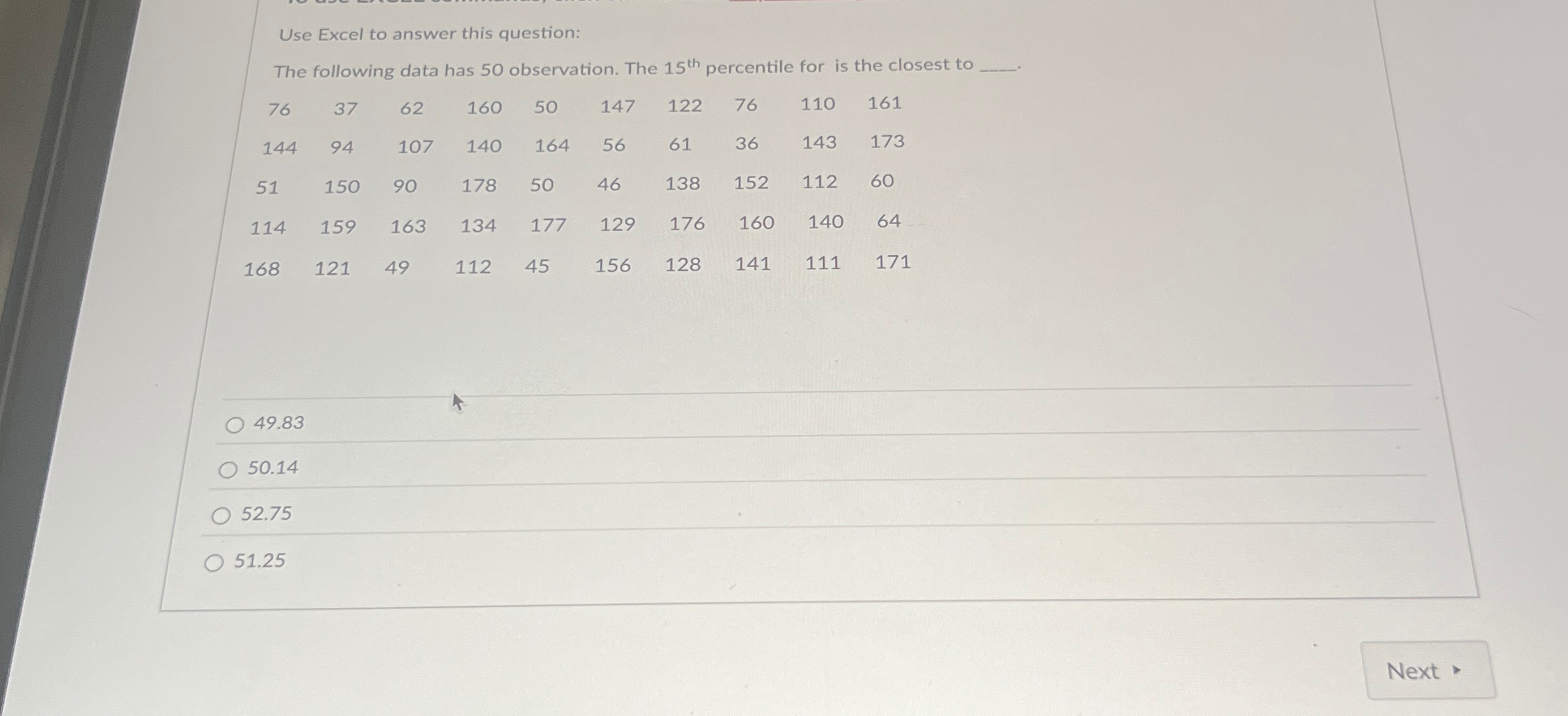 Solved Use Excel to answer this question:The following data | Chegg.com