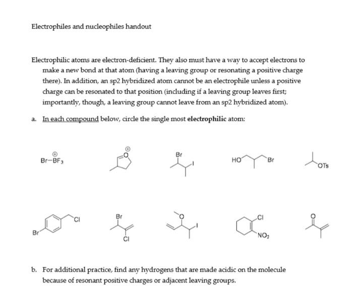 Solved Electrophiles and nucleophiles handout Electrophilic | Chegg.com