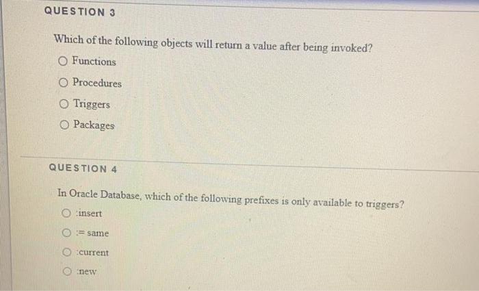 Solved Which of the following Oracle Database PL/SQL | Chegg.com