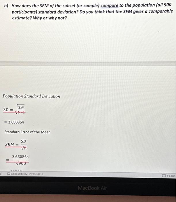 Solved Part 2 The standard error of the mean (SEM) is a | Chegg.com