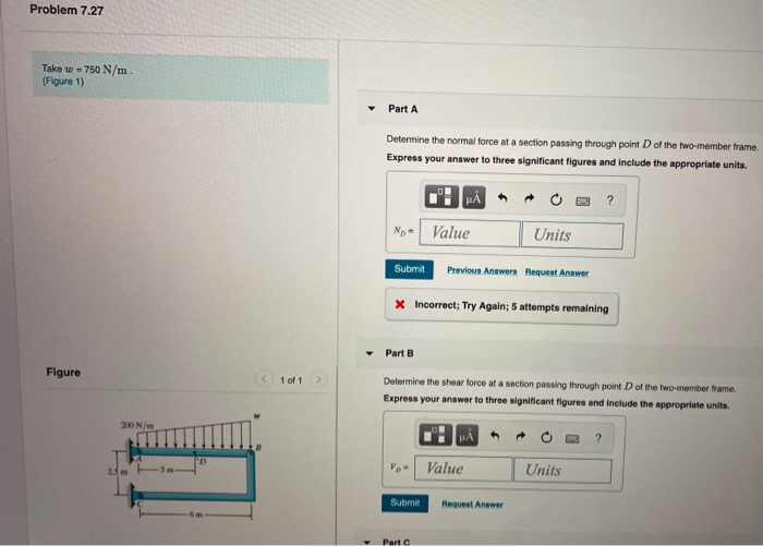 Solved Problem 7.27 Take t = 750 N/m (Figure 1) Part A | Chegg.com
