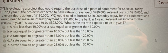 Solved QUESTION 1 10 point XYZ is evaluating a project that | Chegg.com