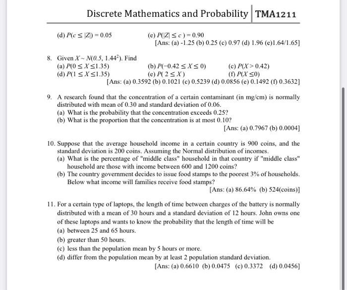 Discrete Mathematics And Probability ∣ TMA1211 | Chegg.com