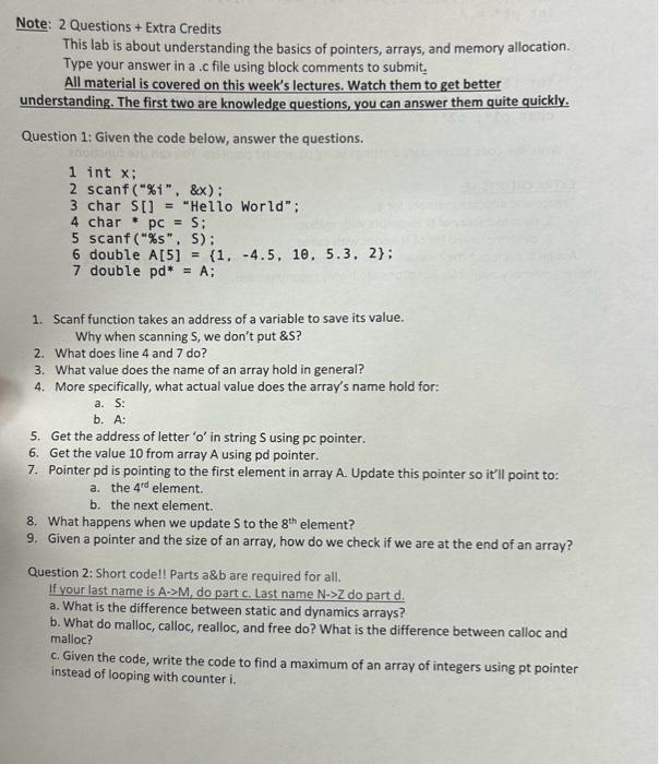 Solved Note: 2 Questions + Extra Credits This lab is about | Chegg.com