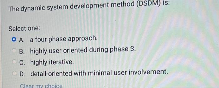 Solved The dynamic system development method (DSDM) is: | Chegg.com
