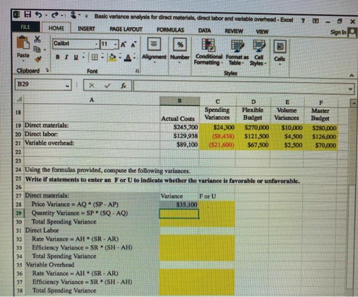 Solved - Basic variance analysis for direct materials, | Chegg.com