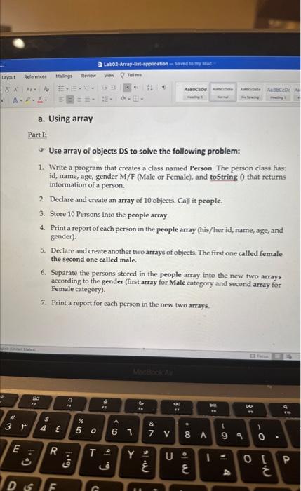 Solved Part I: Use array of objects DS to solve the | Chegg.com