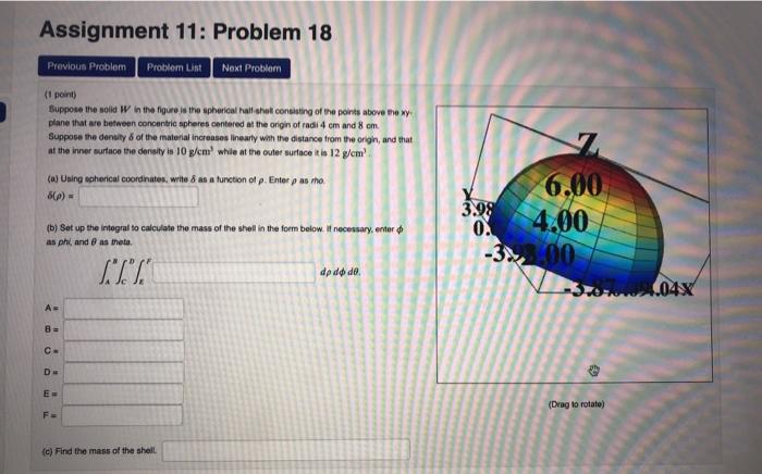 Solved Assignment 11: Problem 18 Previous Problem Problem | Chegg.com