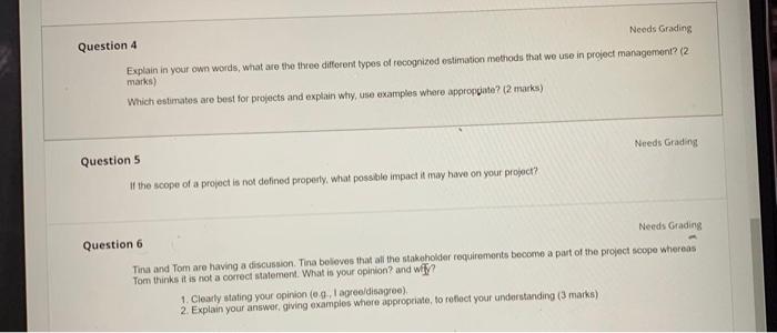 Solved Question 2 Needs Grading You are a project manager | Chegg.com