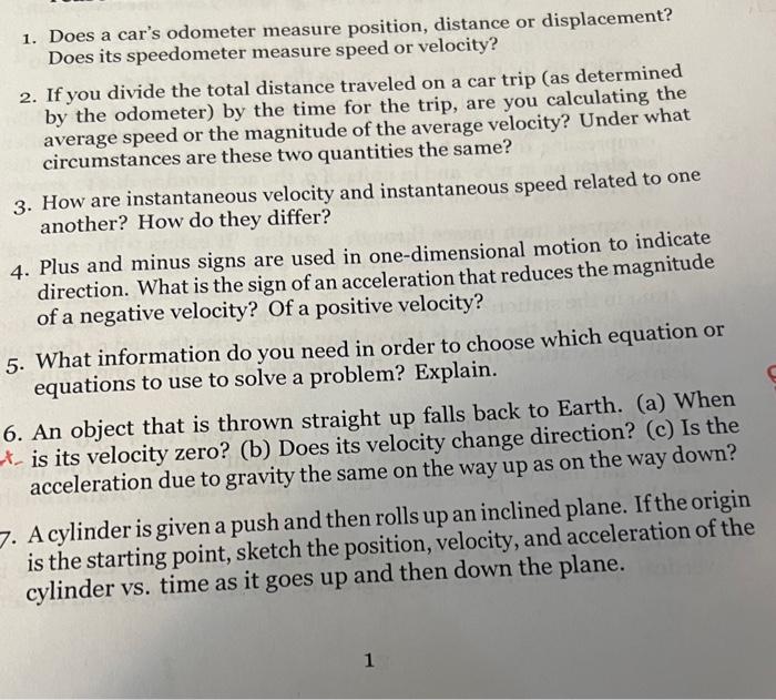 Solved 1. Does a car's odometer measure position, distance