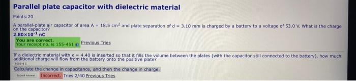 Solved Parallel plate capacitor with dielectric material | Chegg.com