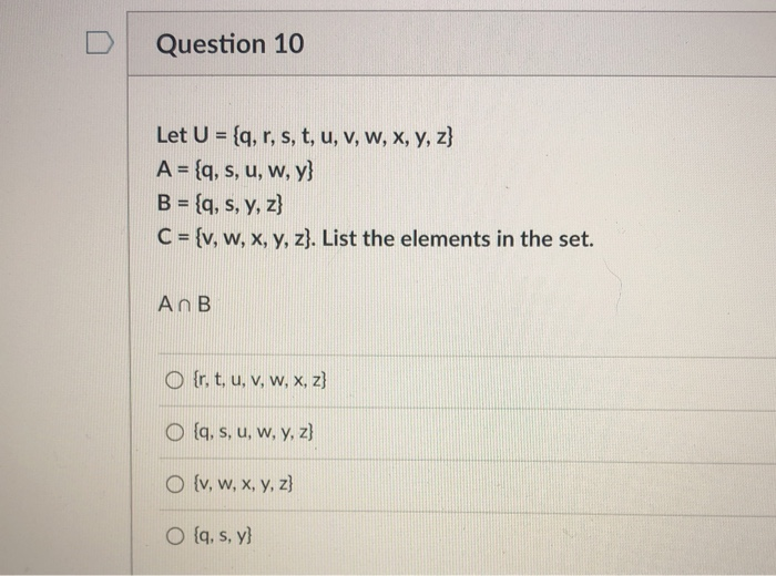 Solved Question 10 Let U Q R S T U V W X Y Z Chegg Com