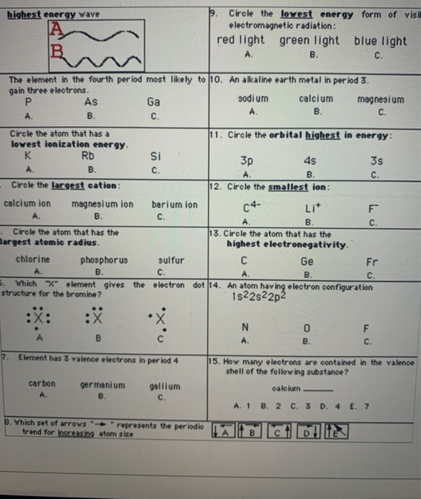 Solved Highest Energy Wave 9. Circle The Lowest Energy Form | Chegg.com