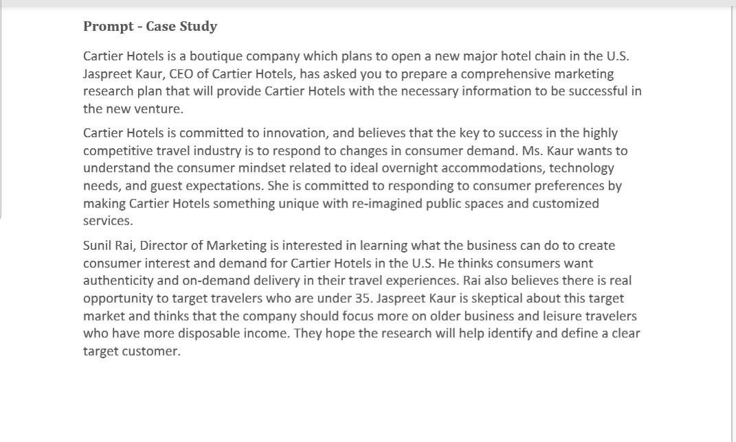 Prompt Case Study Cartier Hotels is a boutique Chegg