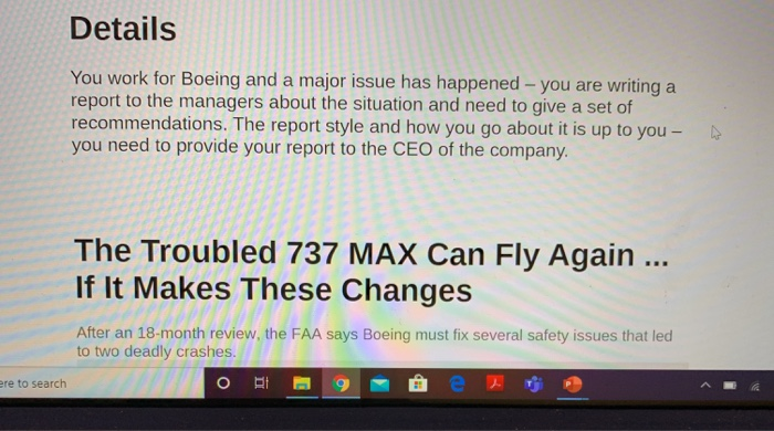 Solved Details You Work For Boeing And A Major Issue Has | Chegg.com