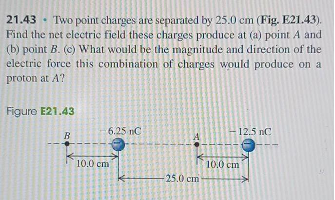 Solved 21.43 • Two point charges are separated by 25.0 cm | Chegg.com