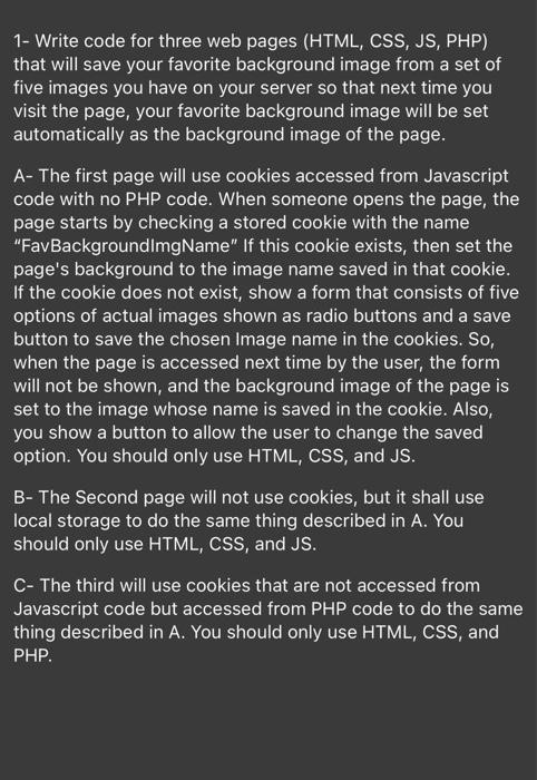 Solved 1- Write code for three web pages (HTML, CSS, JS, 