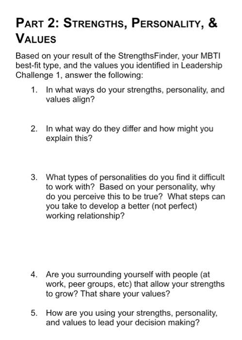 Solved Leadership Challenge \#2 Part 1: Personality | Chegg.com