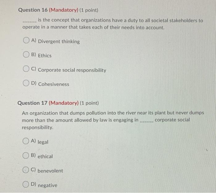 Solved Question 16 (Mandatory) (1 point) is the concept that | Chegg.com