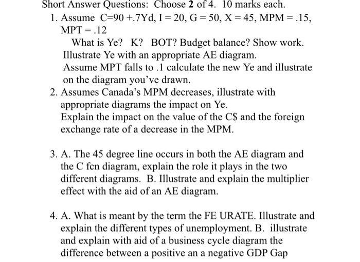 Solved Short Answer Questions Choose 2 Of 4 10 Marks Ea Chegg Com