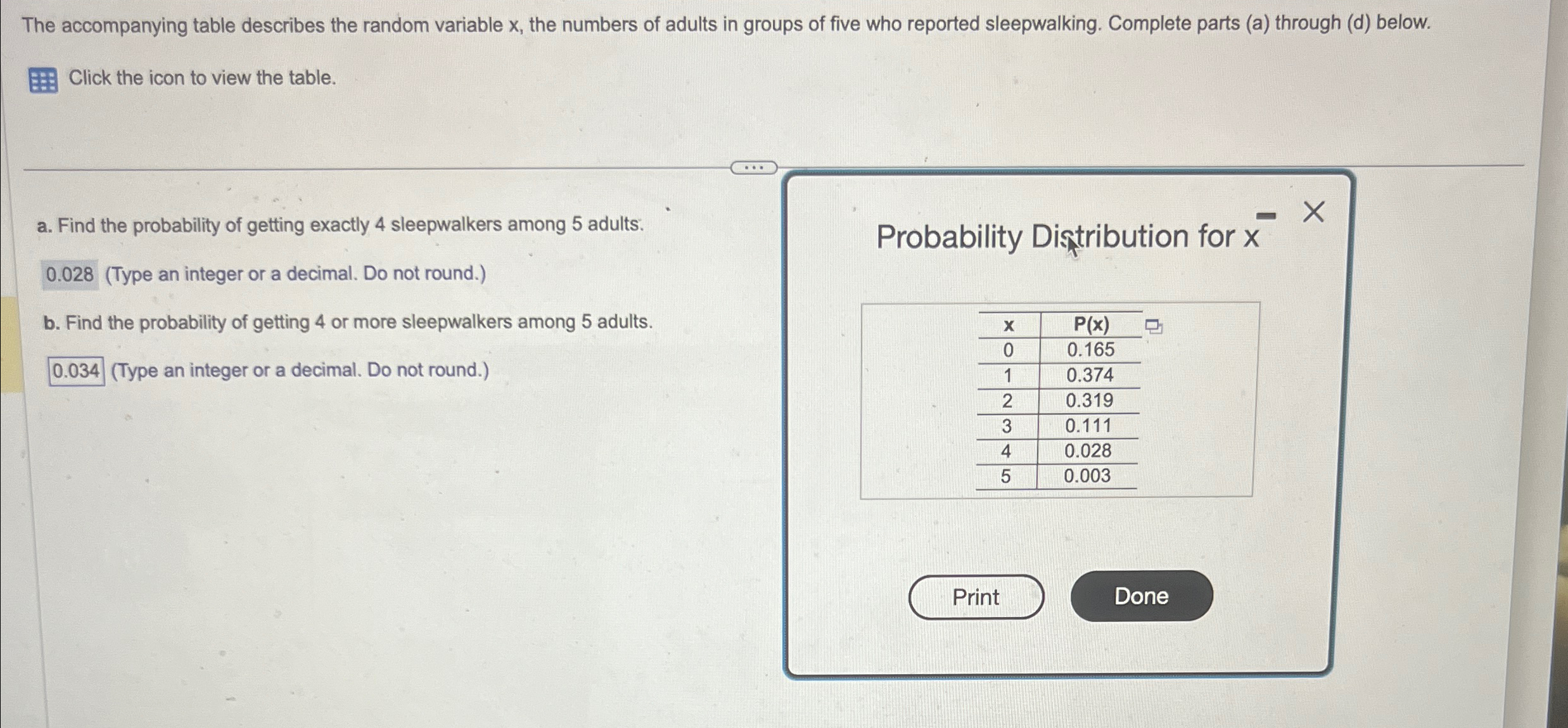 Solved The accompanying table describes the random variable | Chegg.com